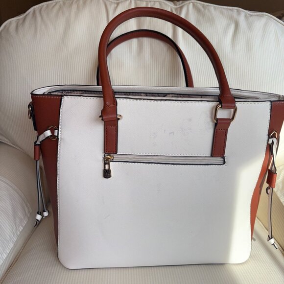 Montana West 2 Piece Handbag Set- Matching Tote Bag Purse/Satchel Cream & Brown - Picture 11 of 16